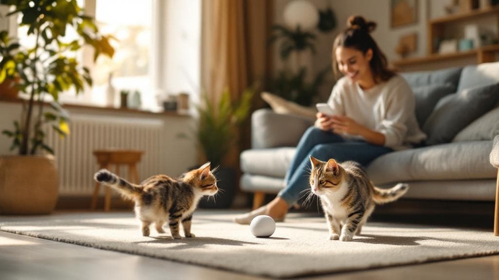 Cat enjoying interactive play with FelineSync